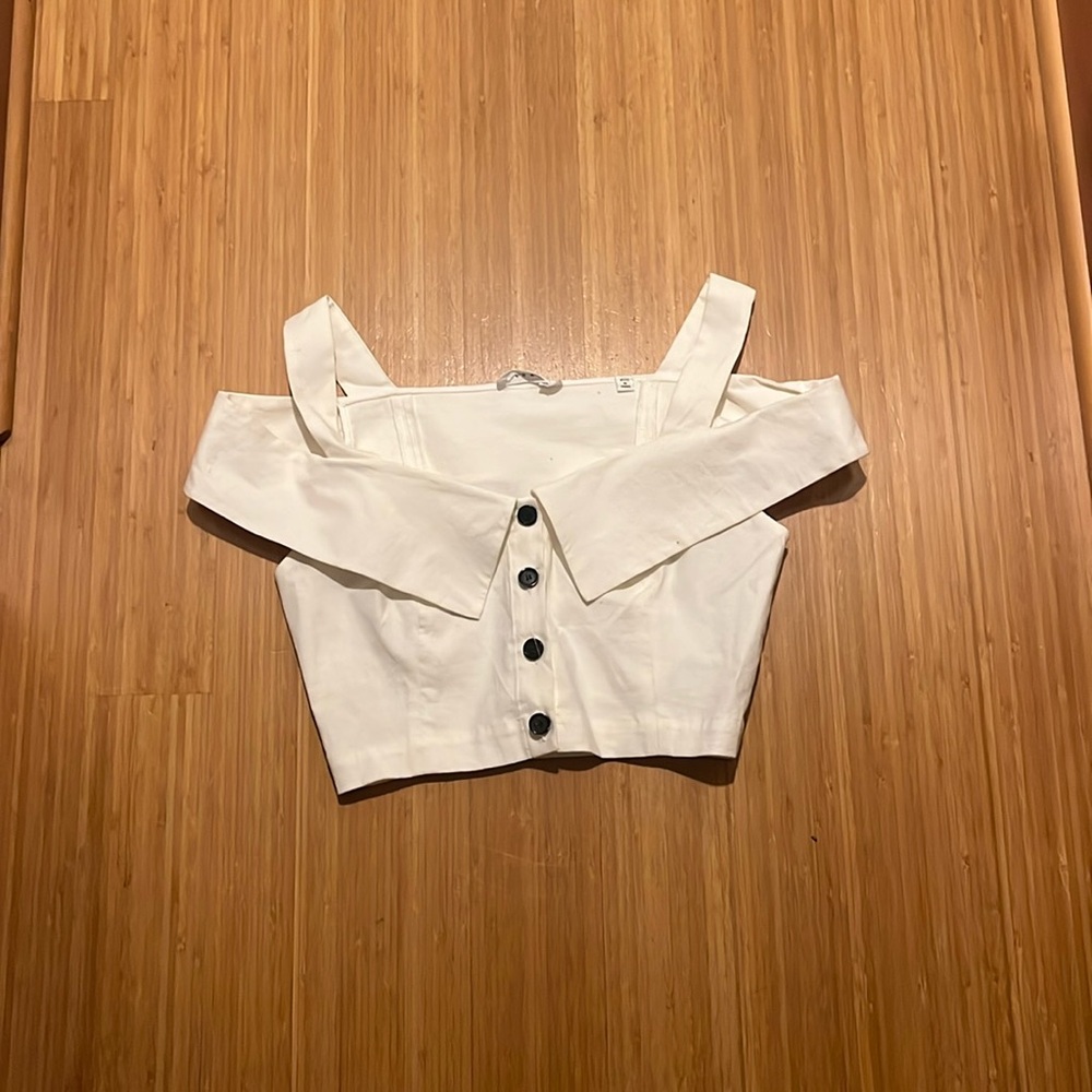 A.L.C cropped white button top size 0 linen blend